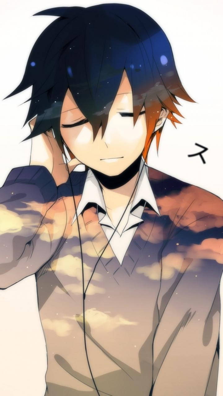 Hd Anime Phone Man With Earphones And Sky Shirt Wallpaper