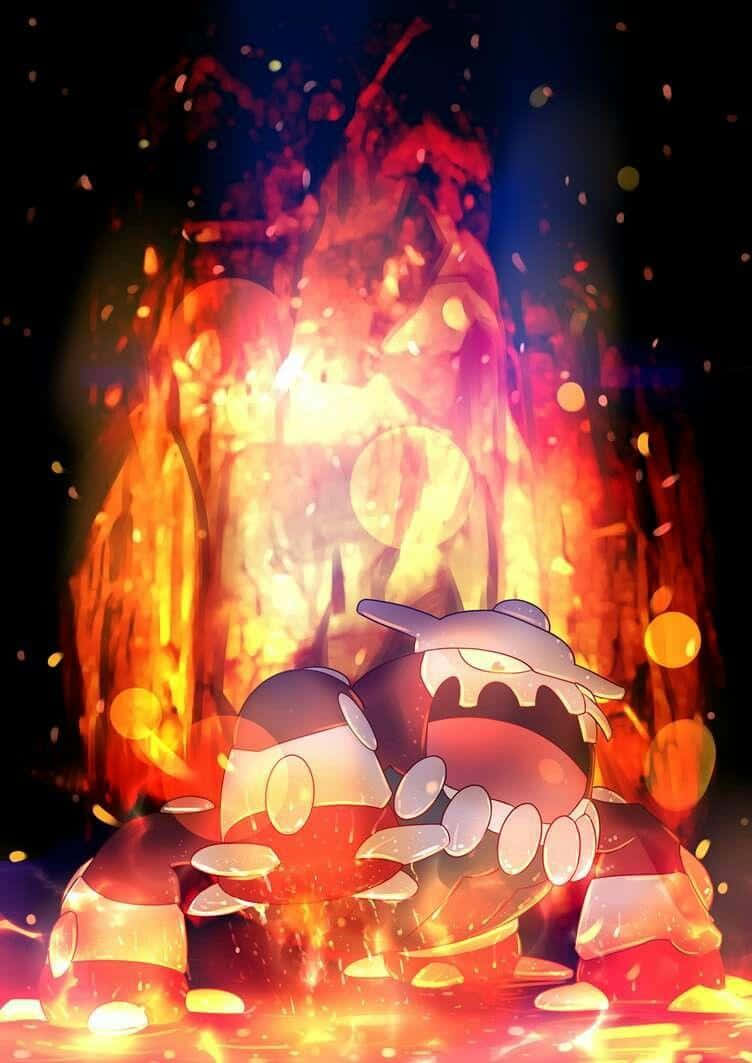 Heatran With Glowing Fire Background Wallpaper