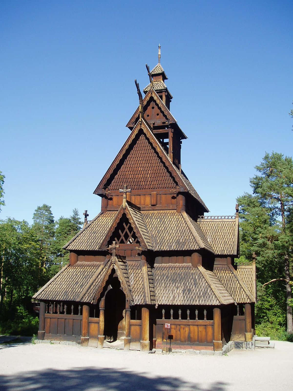 Heddal Stave Church With Snow On Ground Wallpaper