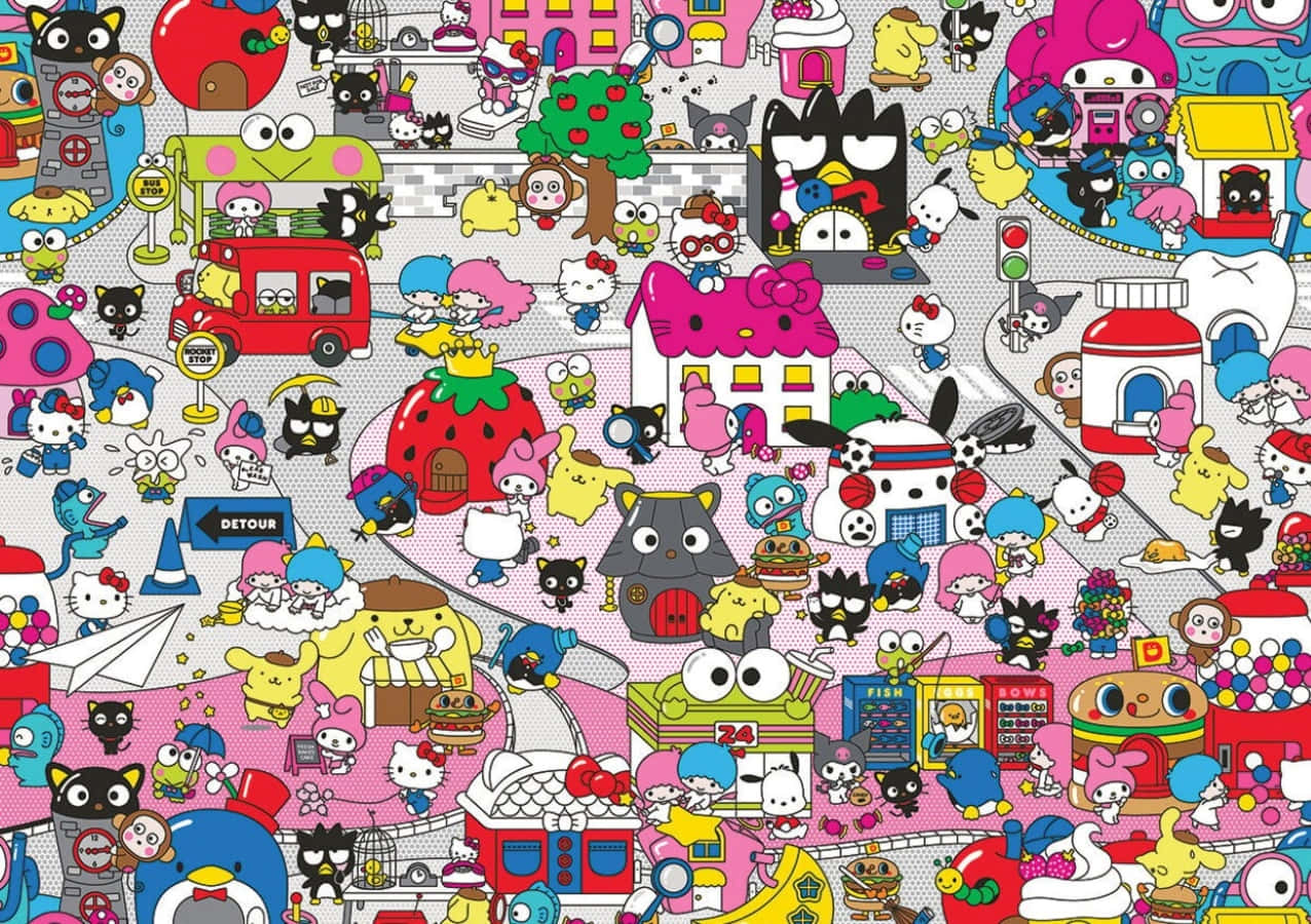 Hello Kitty And Friends Gathered Together Wallpaper