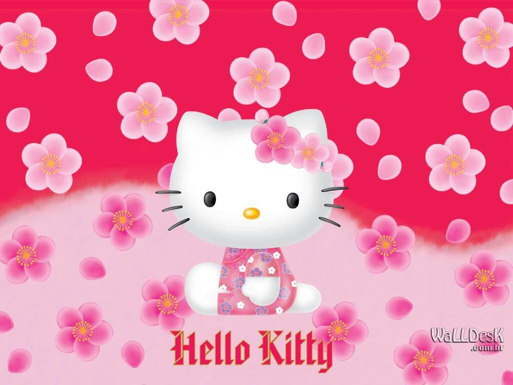 Hello Kitty Enjoying A Beautiful Spring Day Wallpaper