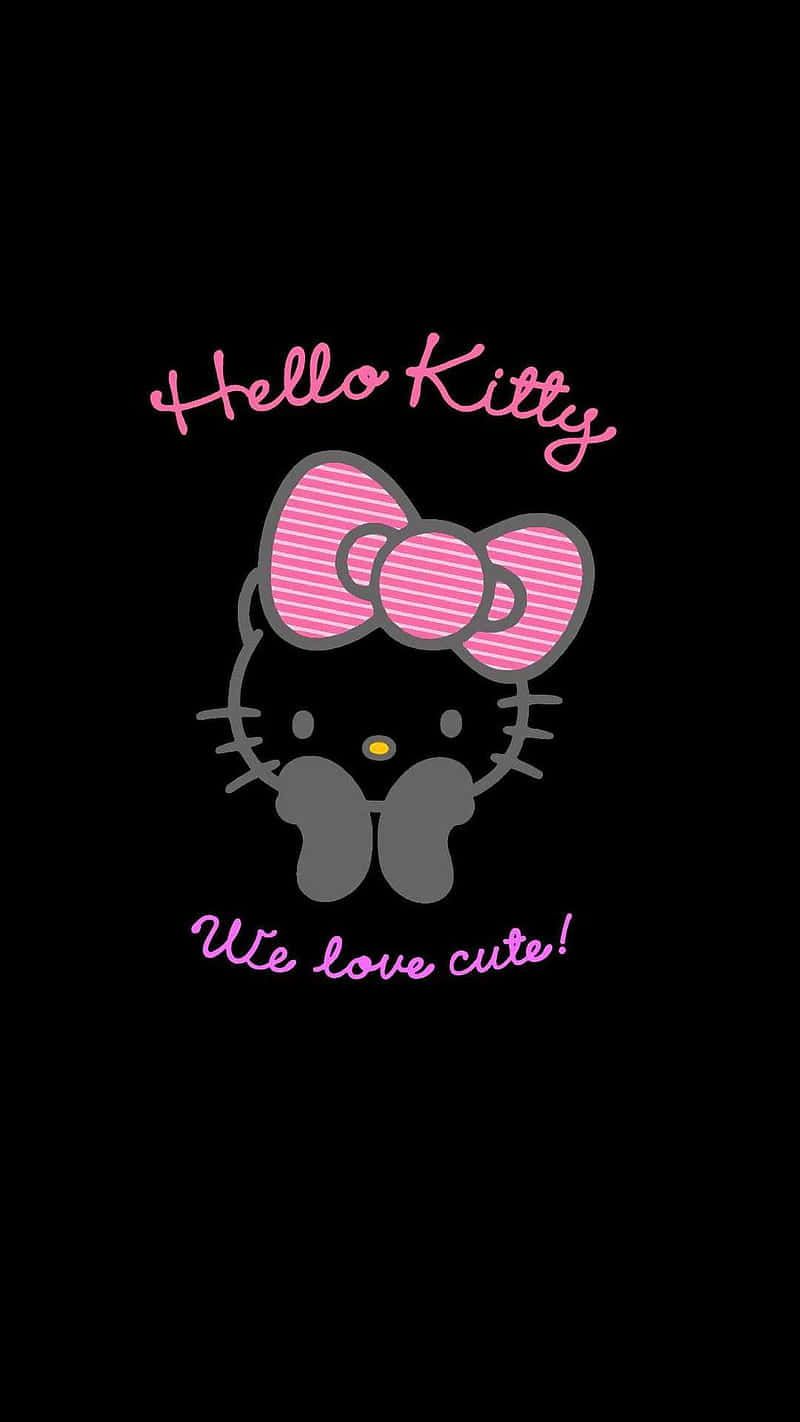 Hello Kitty Pink Bow Black Background Wallpaper