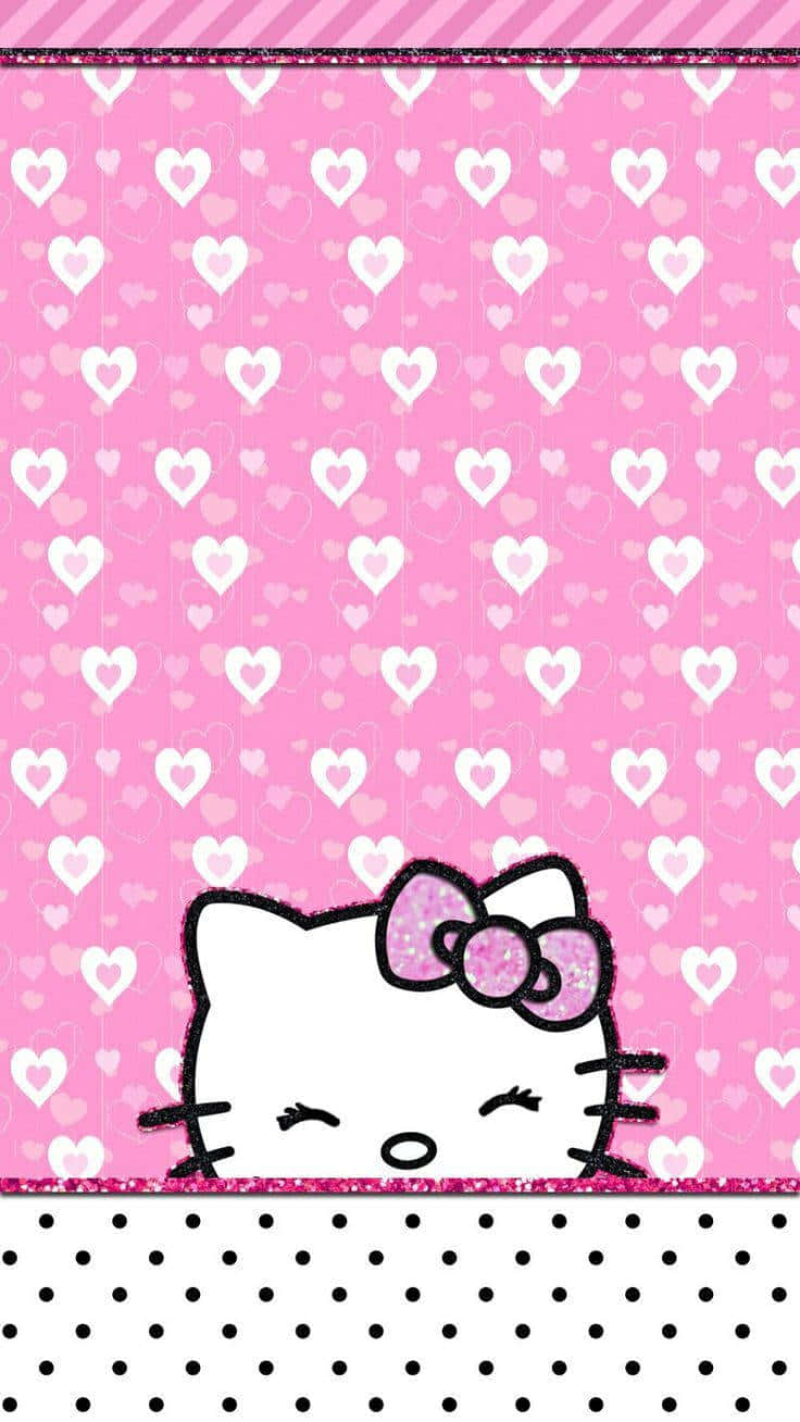 Hello Kitty Pink Hearts Pattern Wallpaper