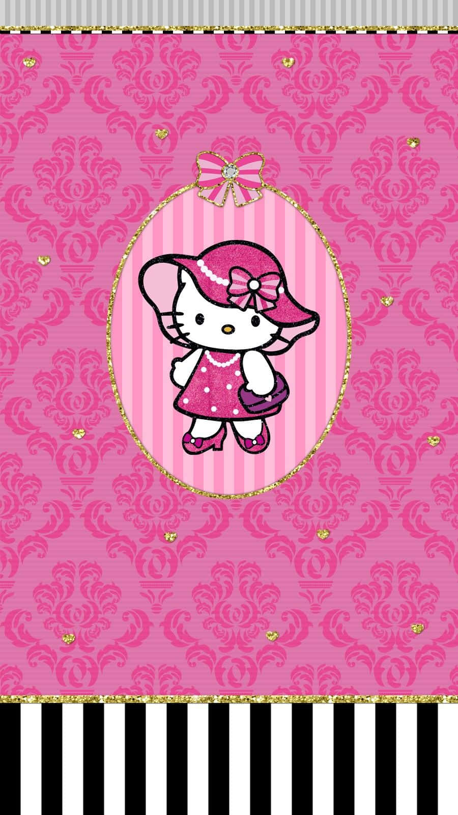 Hello Kitty Pinkand Black Design Wallpaper