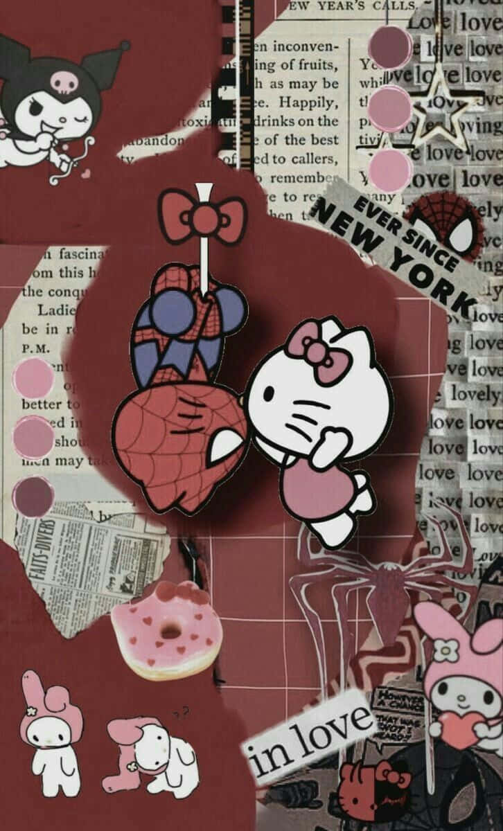 Hello Kitty Spiderman Collage Wallpaper