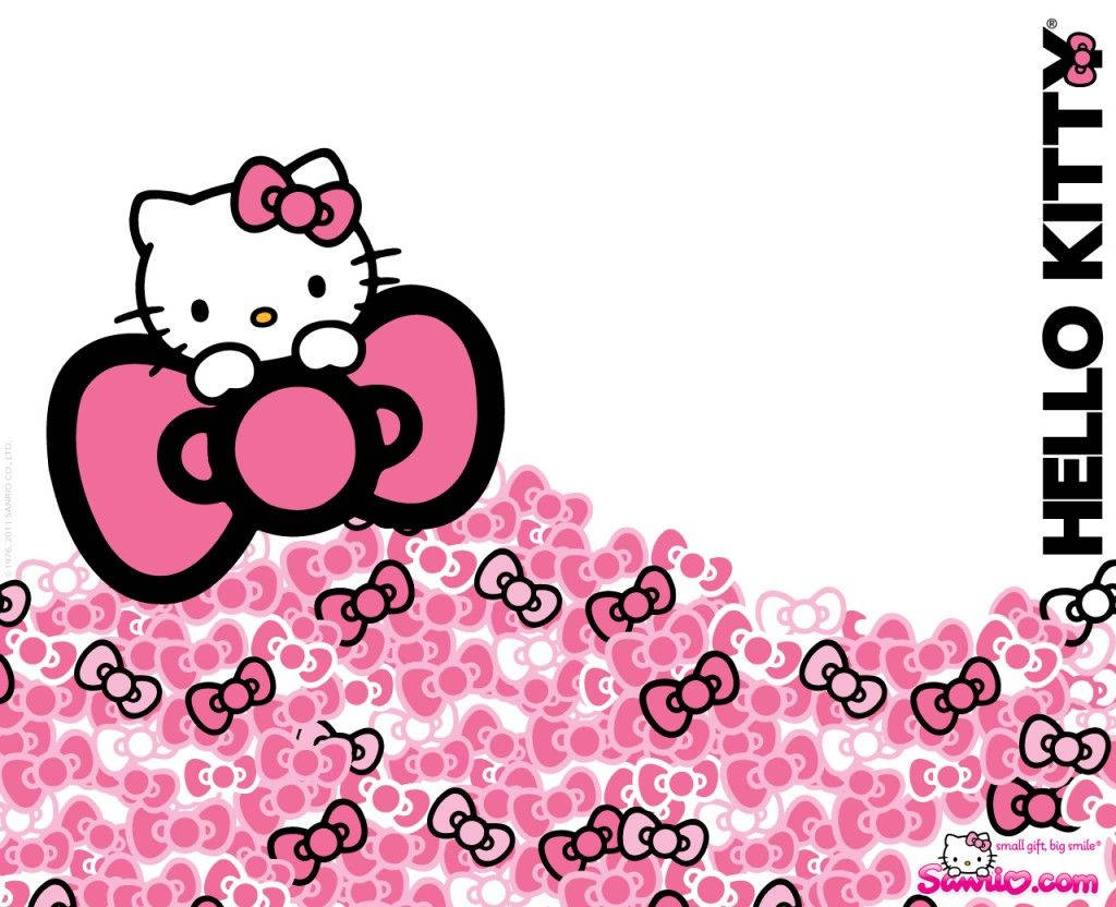 Hello Kitty With A Giant Pink Ribbon Wallpaper