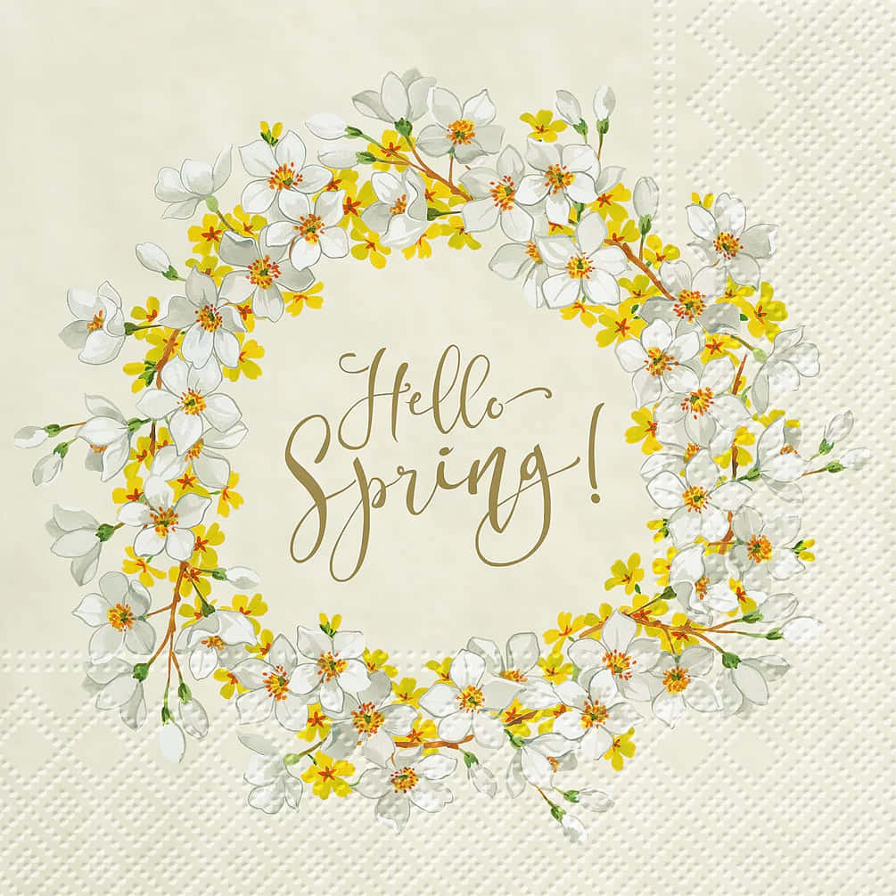 Hello Spring Floral Wreath Wallpaper