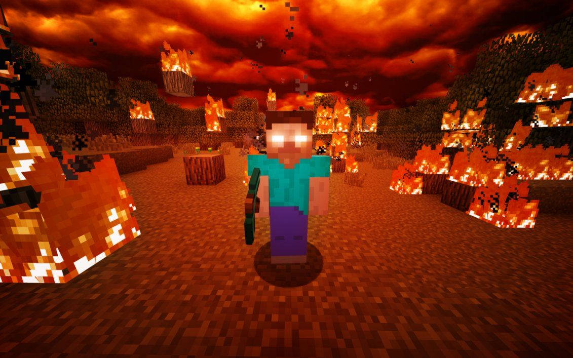 Herobrine Fire Minecraft Wallpaper