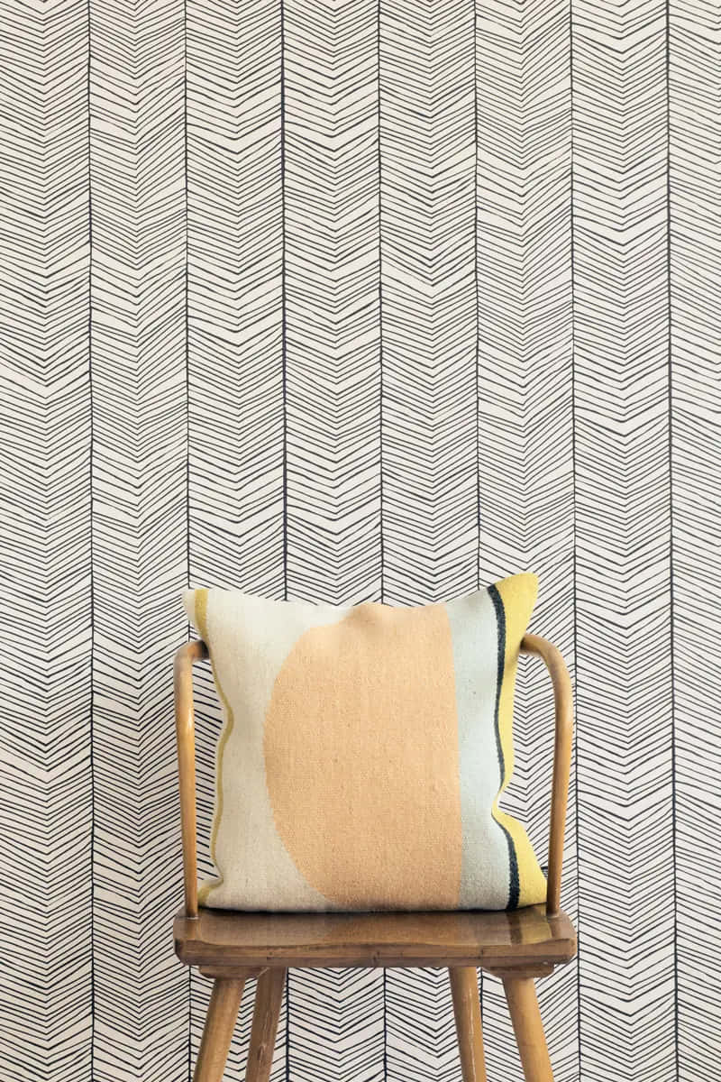 Herringbone Pattern Wallwith Chairand Cushion Wallpaper