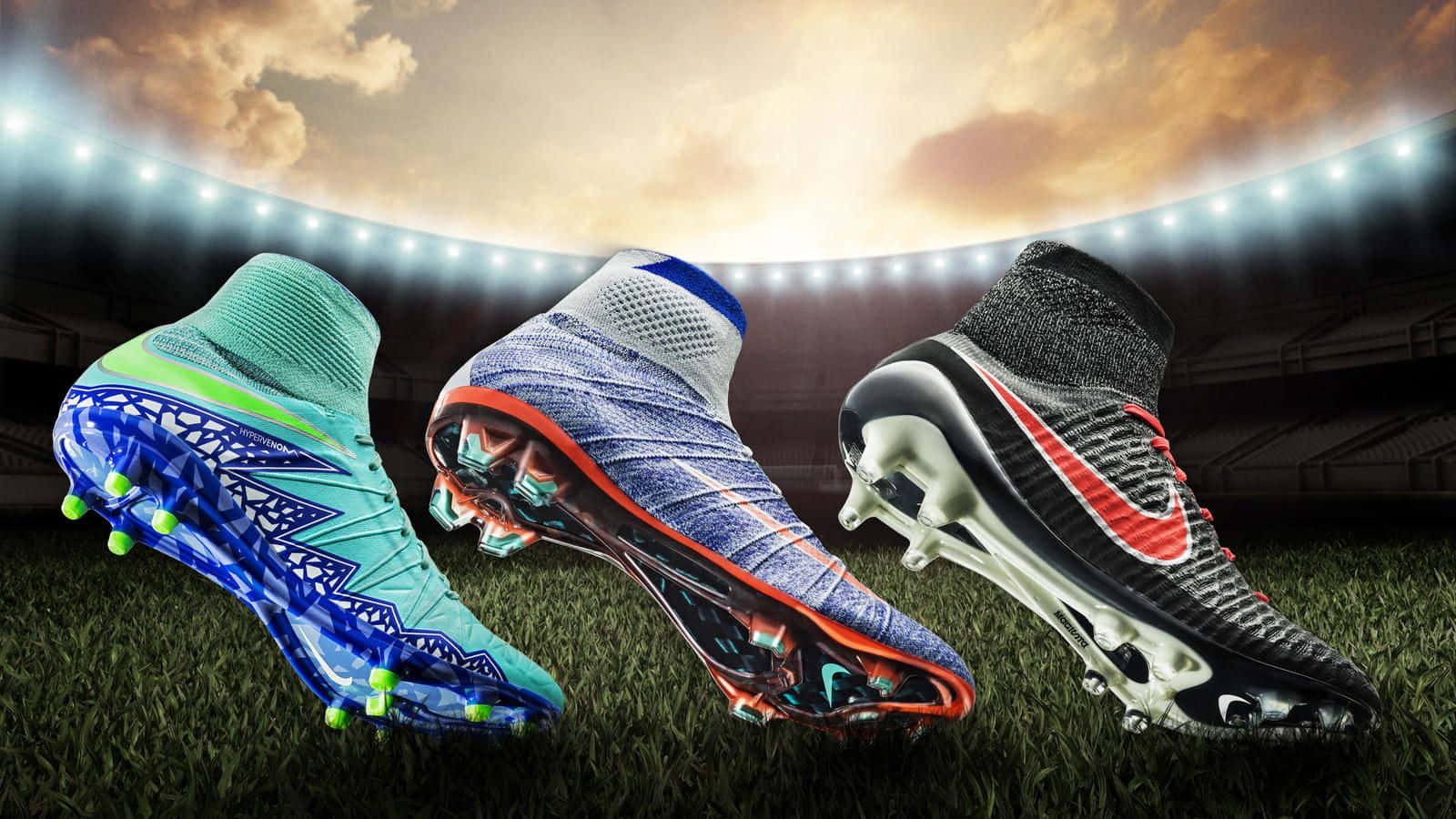 High Performance Soccer Cleats Stadium Background Wallpaper