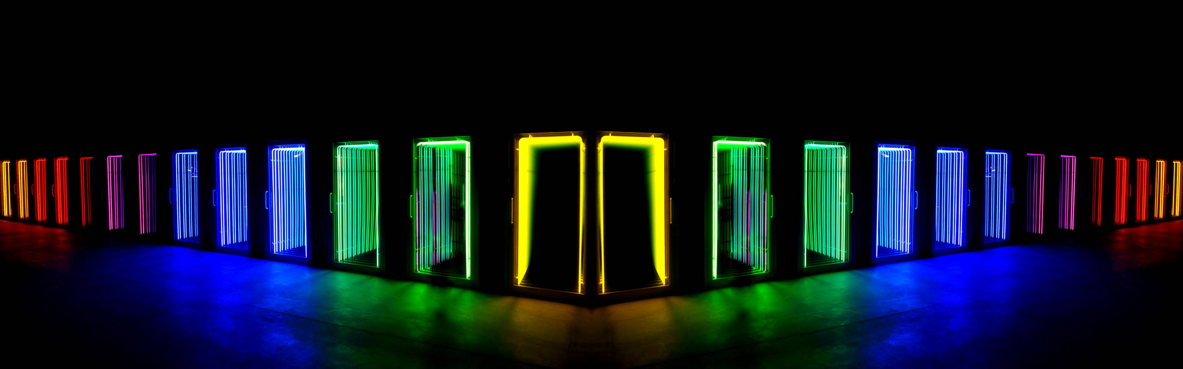 High Resolution Dual Monitor Neon Doors Wallpaper