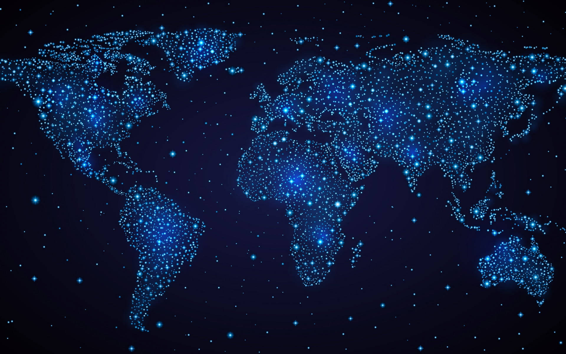 High Resolution World Map Sparkling Blue Lights Wallpaper