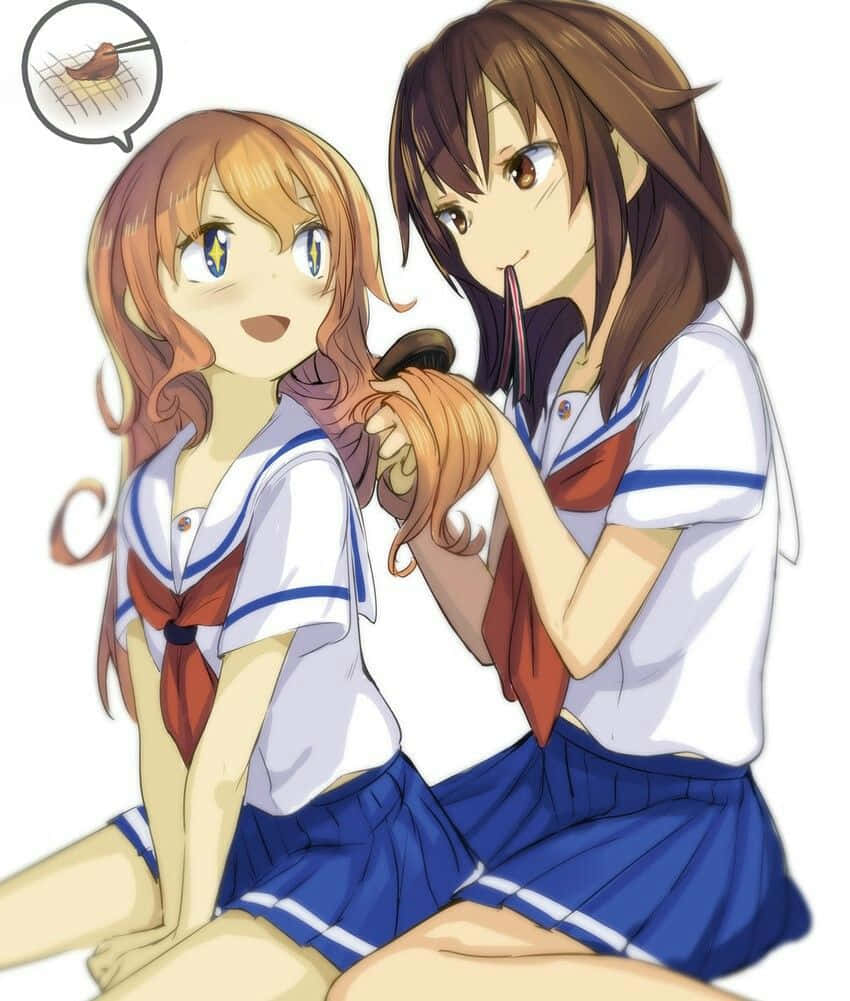 High School Fleet Friends Brushing Hair Wallpaper