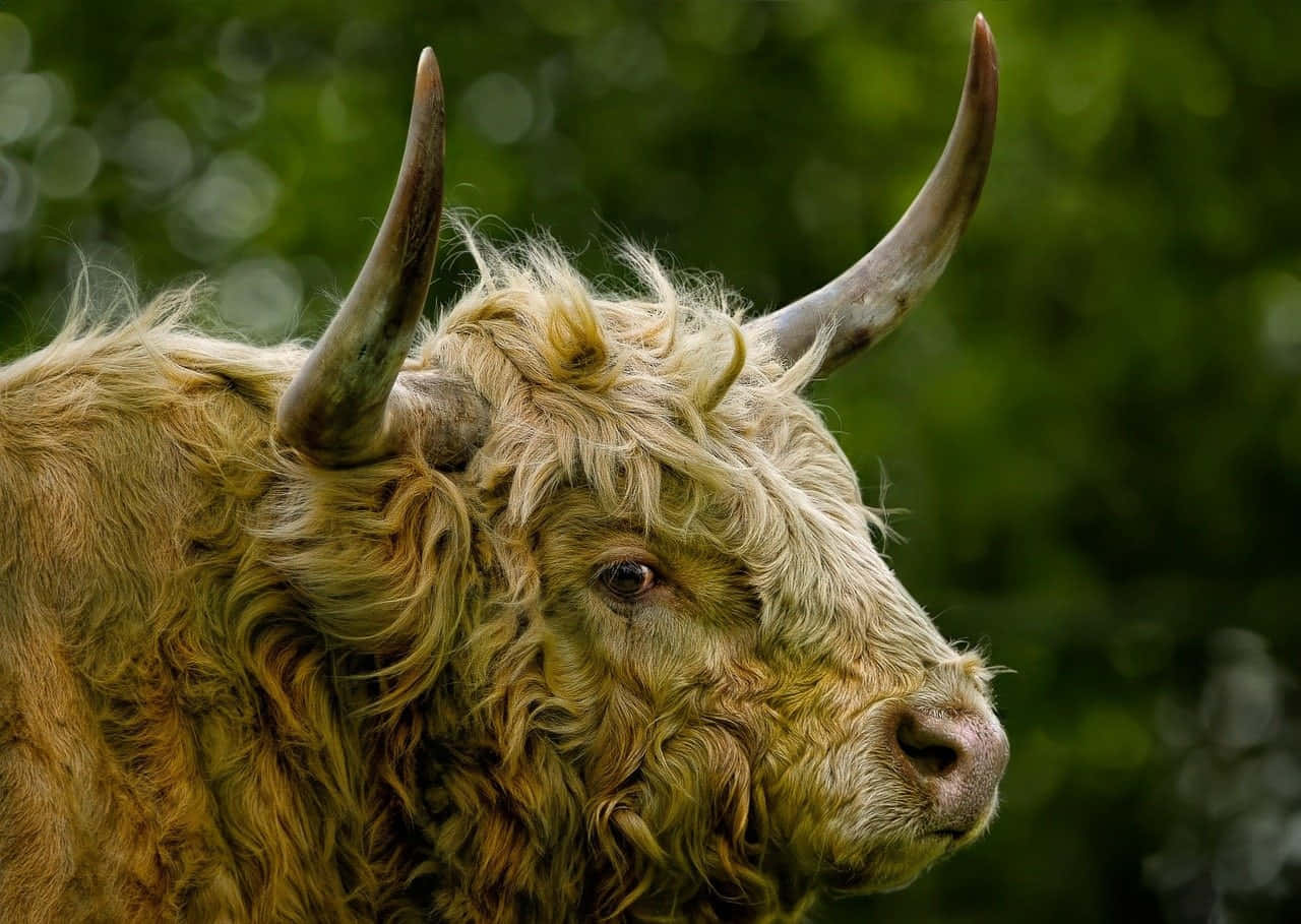 Highland Cow Portrait Green Backdrop Wallpaper