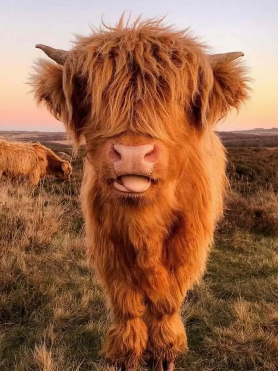 Highland Cow Sunset Gaze.jpg Wallpaper