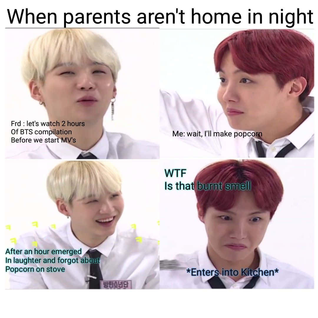 Hilarious Bts Meme Capturing All Group Members' Expressions Wallpaper