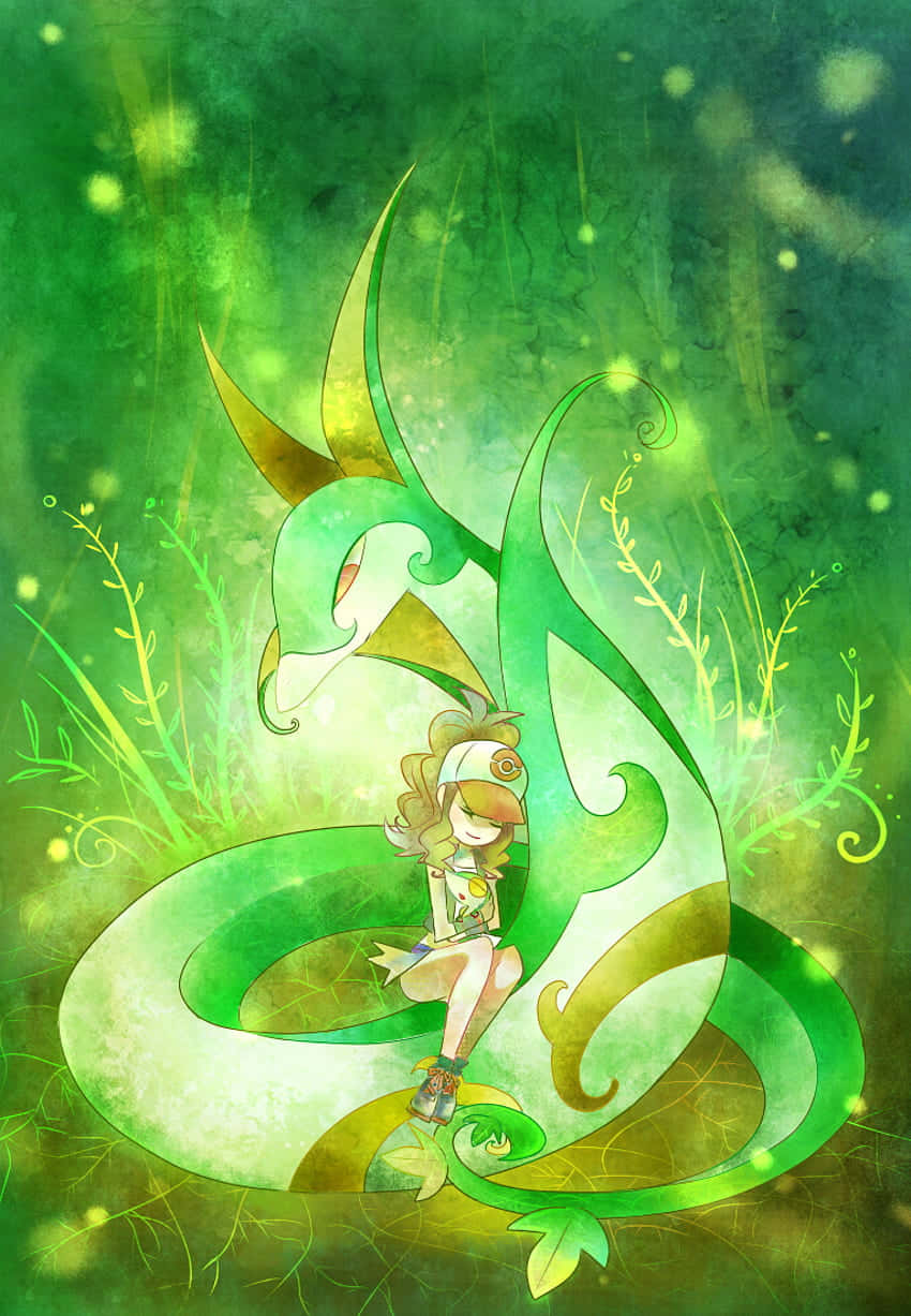 Hilda Sleeping On Serperior Pokemon Scene Wallpaper