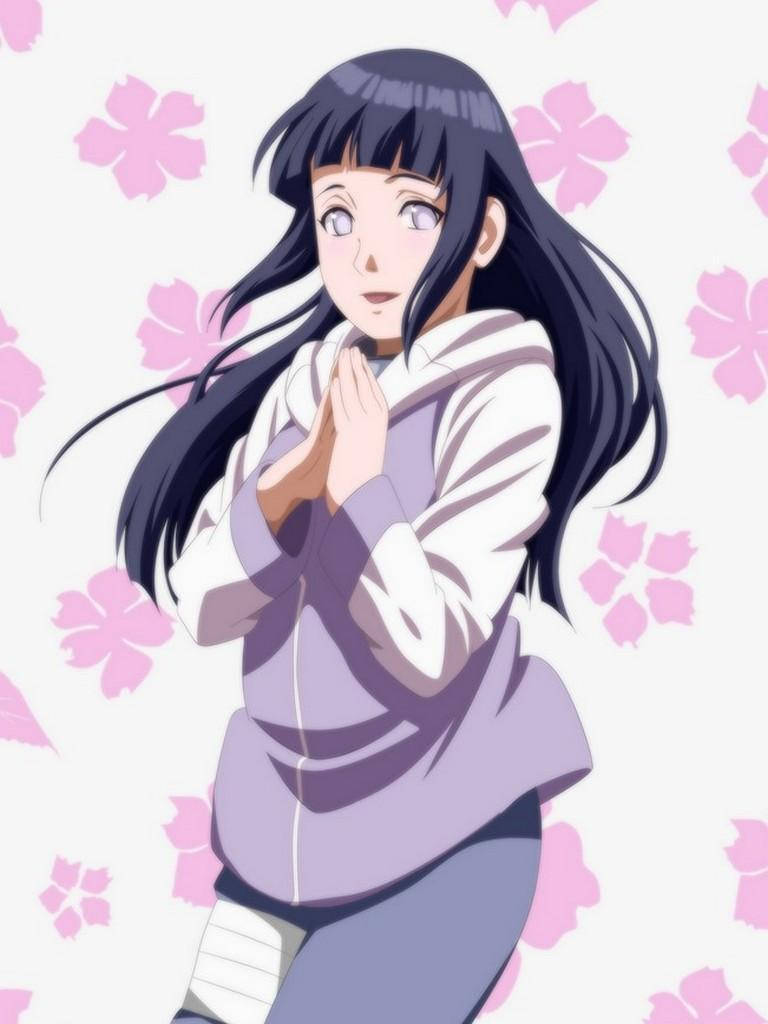 Hinata Hyuga Pink Flowers Wallpaper