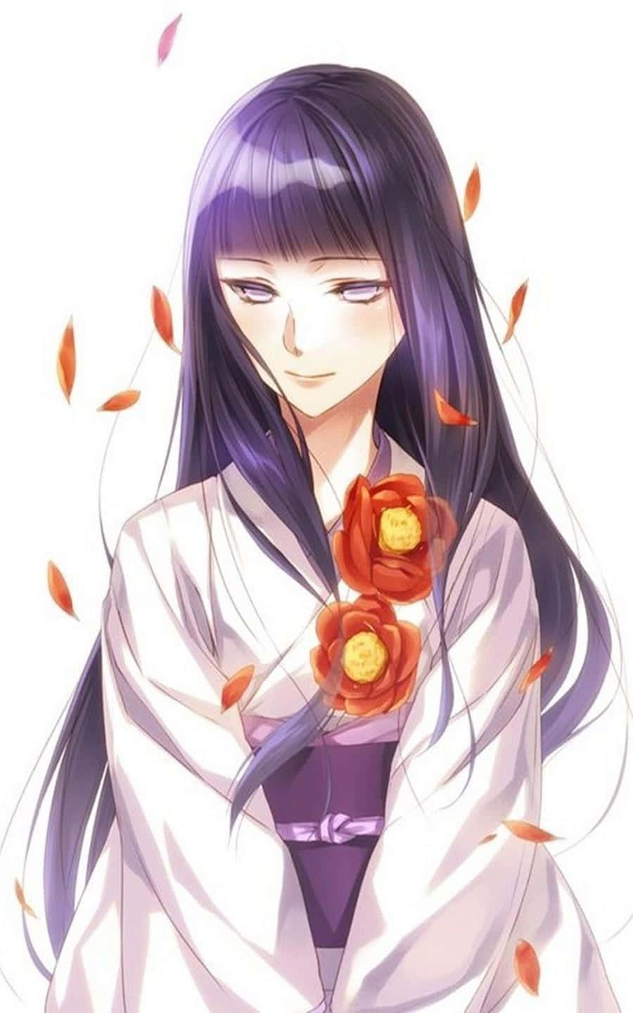 Hinata Uzumaki Red Flowers Wallpaper