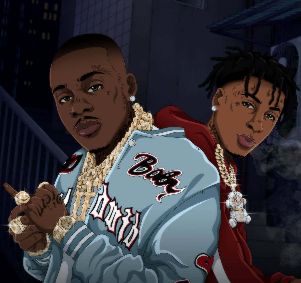 Hip Hop Duo Cartoon Illustration Wallpaper