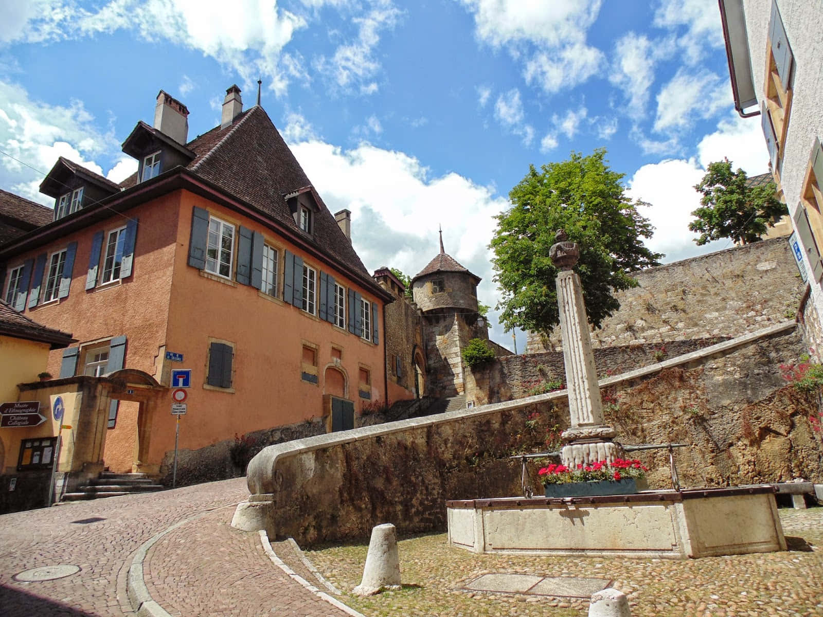 Historic Neuchatel Streetscape Wallpaper