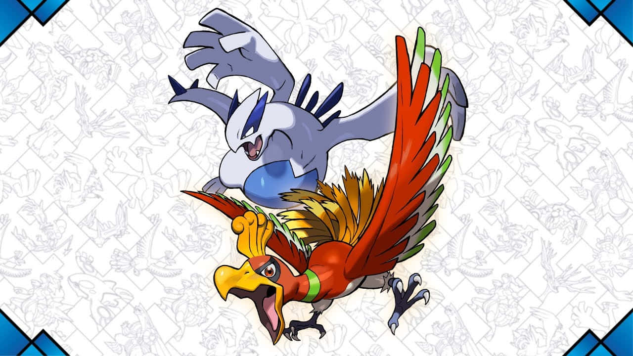 Ho-oh And Lugia White Patterned Background Wallpaper