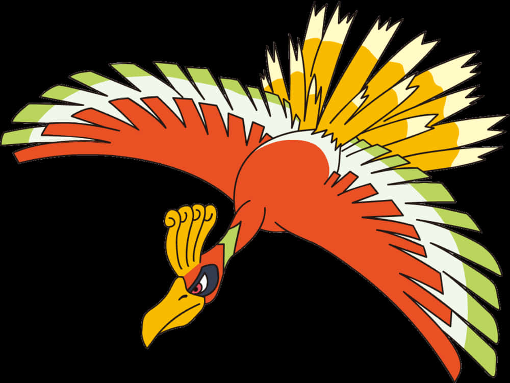 Ho-oh Flying In White Background Wallpaper