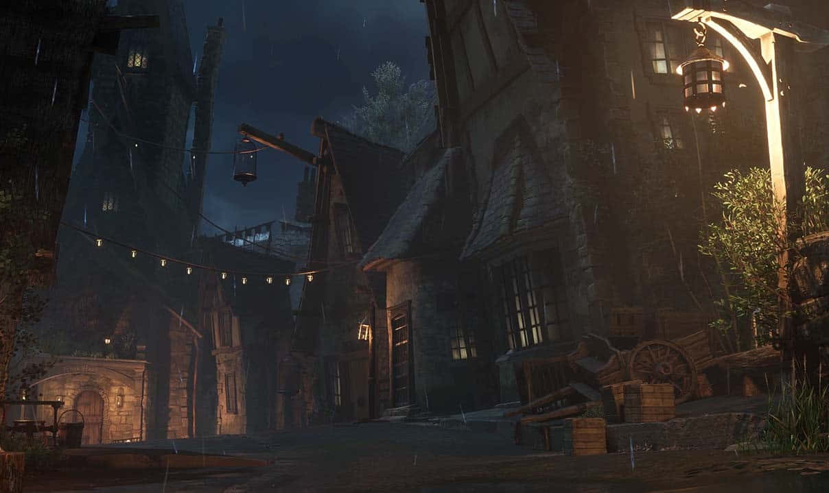 Hogsmeade Village Night Scene Hogwarts Legacy Wallpaper