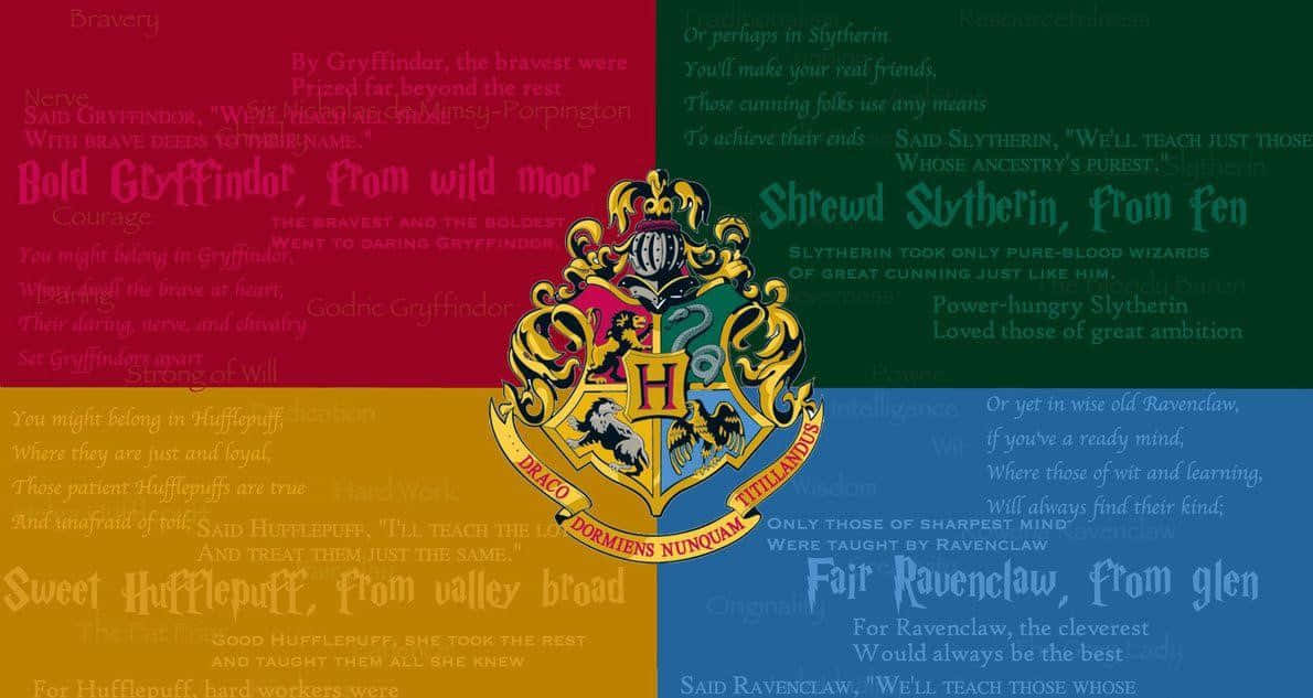 Hogwarts Crest With The Four Houses Wallpaper