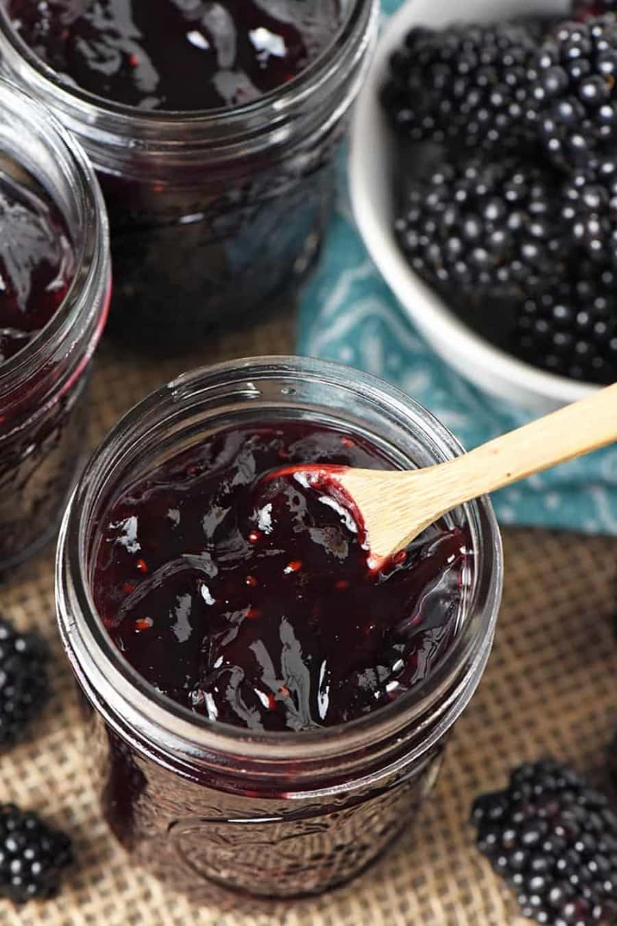 Homemade Blackberry Jam Freshly Prepared In A Mason Jar Wallpaper