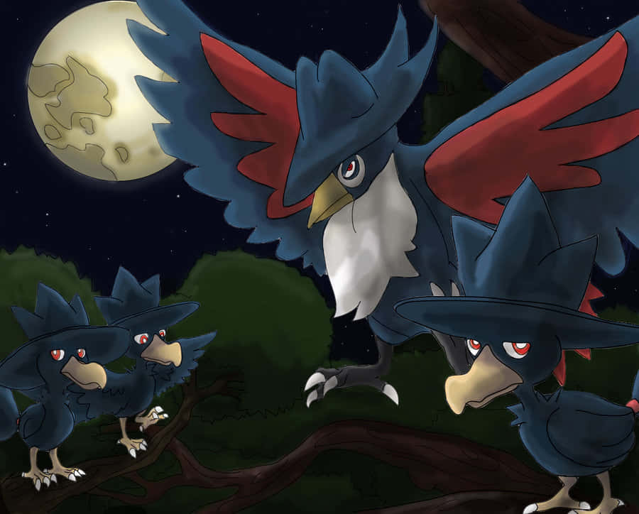 Honchkrow And Three Murkrows Wallpaper