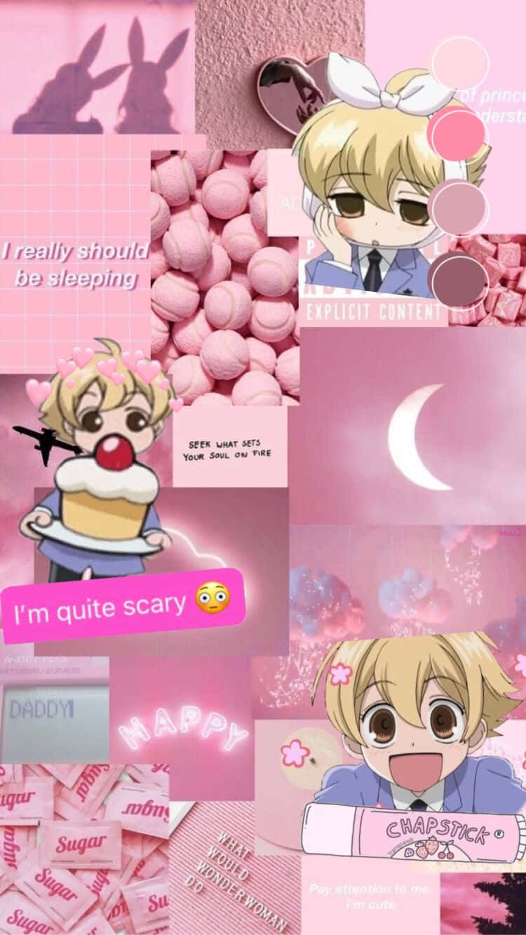 Honey Senpai Collage Pink Aesthetic Wallpaper