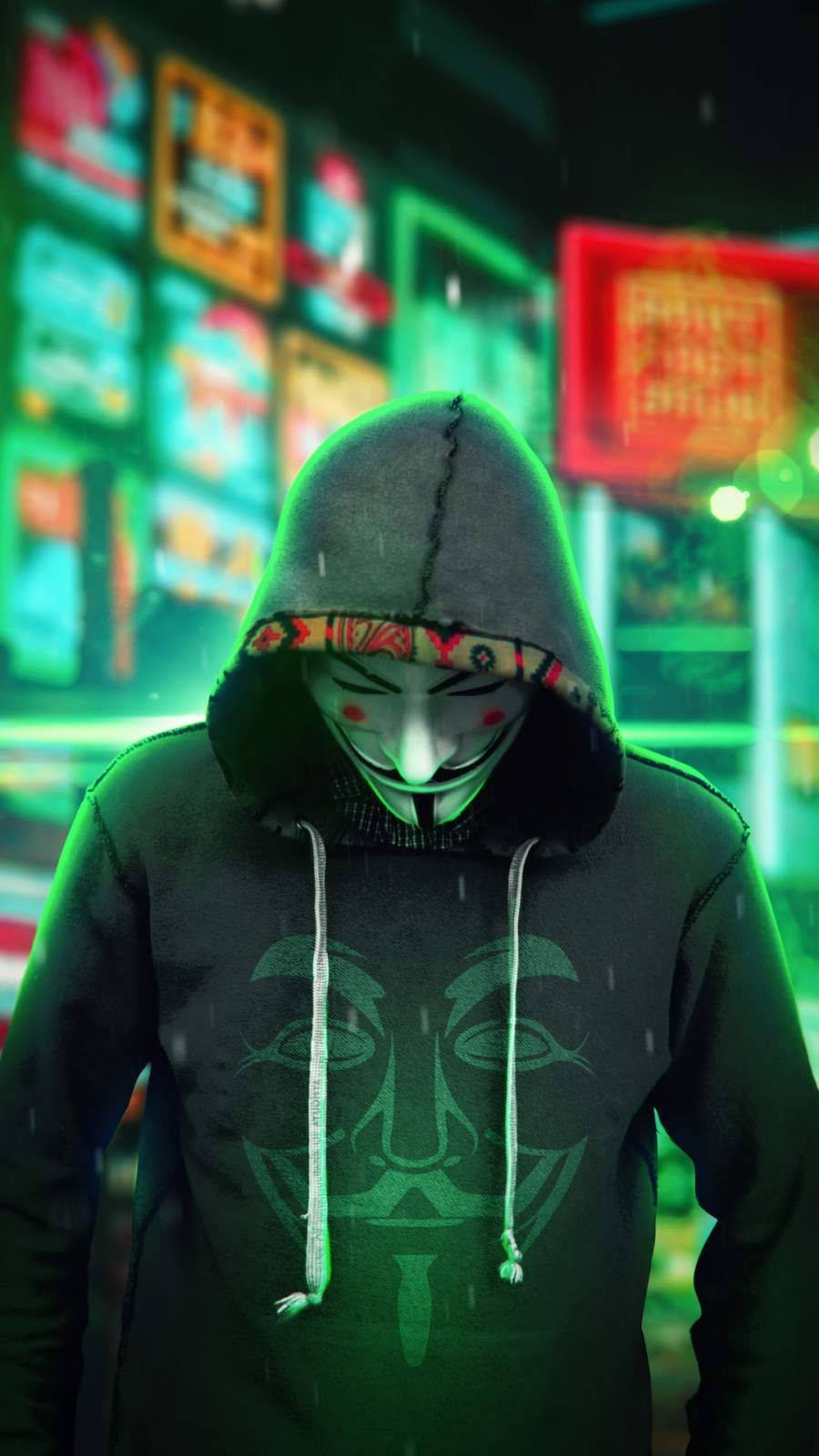 Hoodie Guy Wearing Guy Fawkes Mask Wallpaper