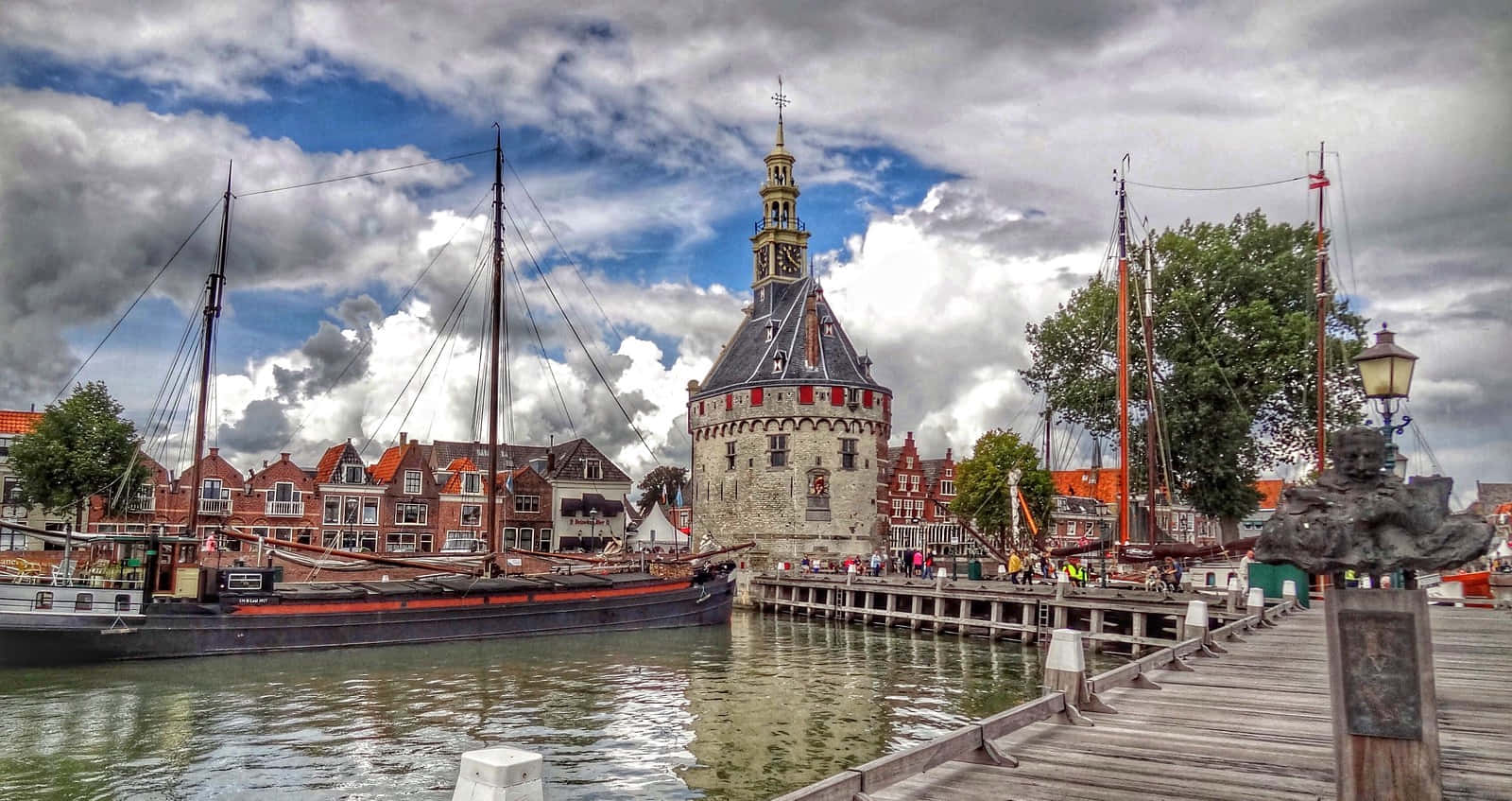 Hoorn Harborwith Historical Tower Wallpaper