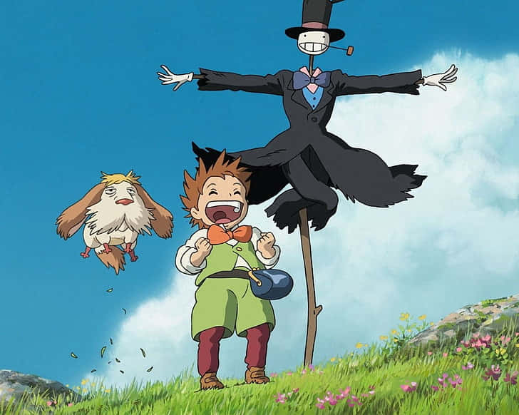 Howls Moving Castle Characters Joyful Moment Wallpaper