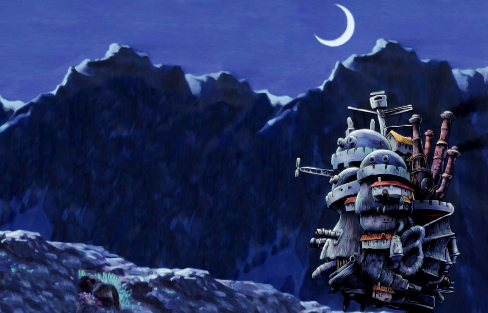 Howls Moving Castle Night Scene Wallpaper