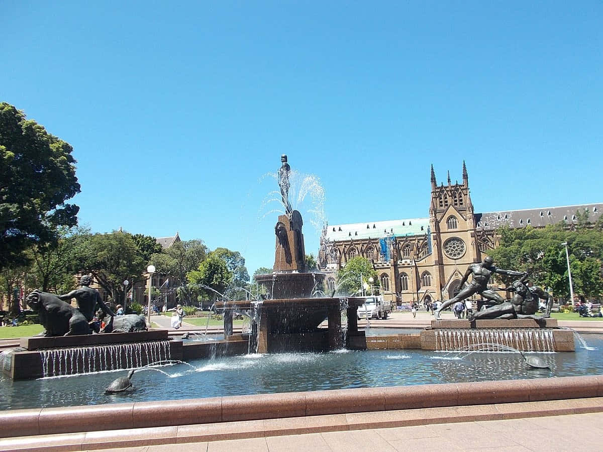 Hyde Park Sydney Fountainand St Marys Cathedral Wallpaper