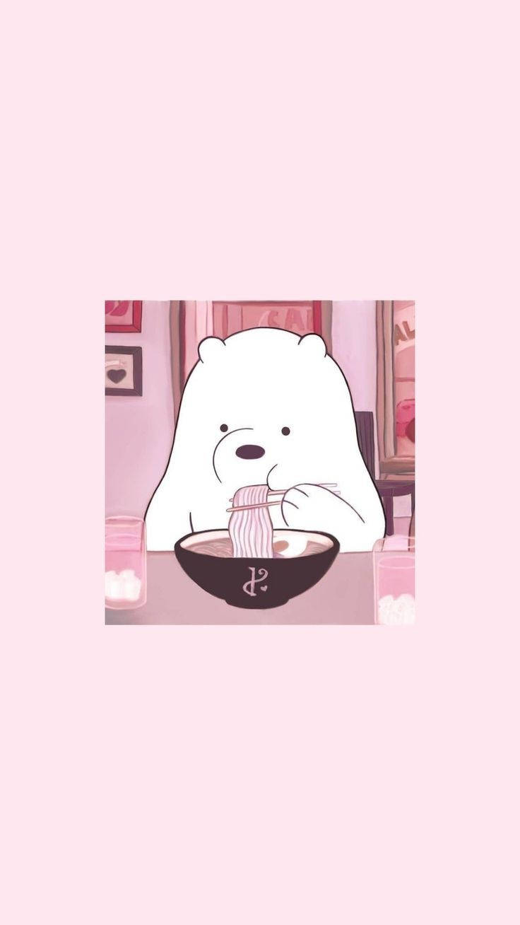 Ice Bear Cartoon Eats Bowl Of Ramen Wallpaper