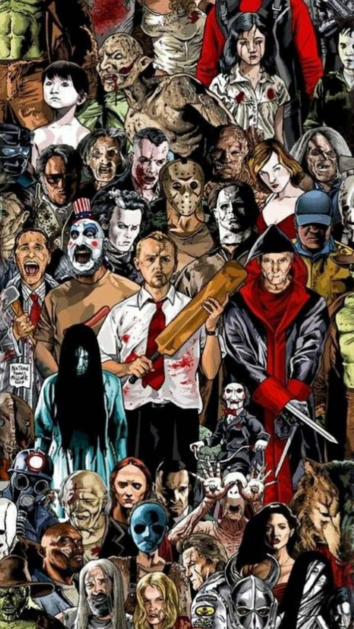 Iconic_ Horror_ Movie_ Characters_ Collage Wallpaper