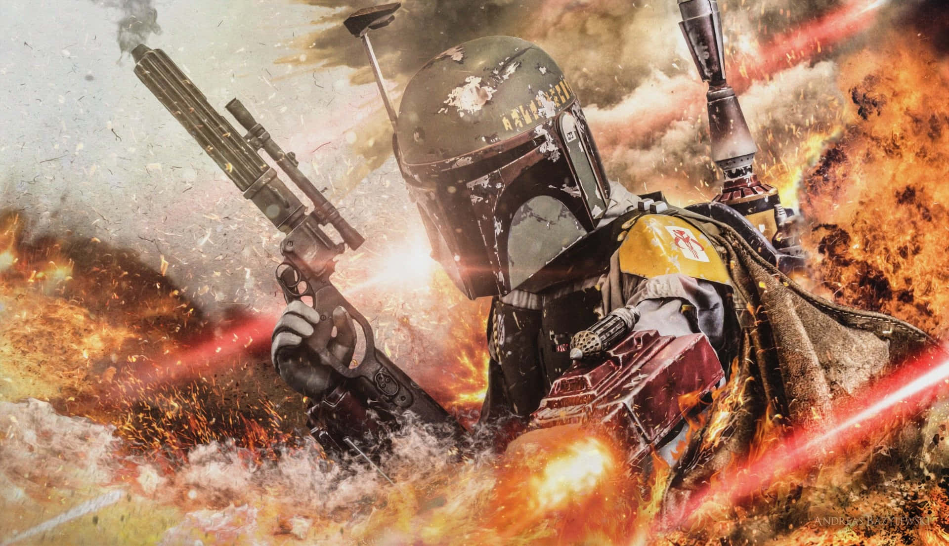 Iconic Jango Fett Posing In Action Wallpaper