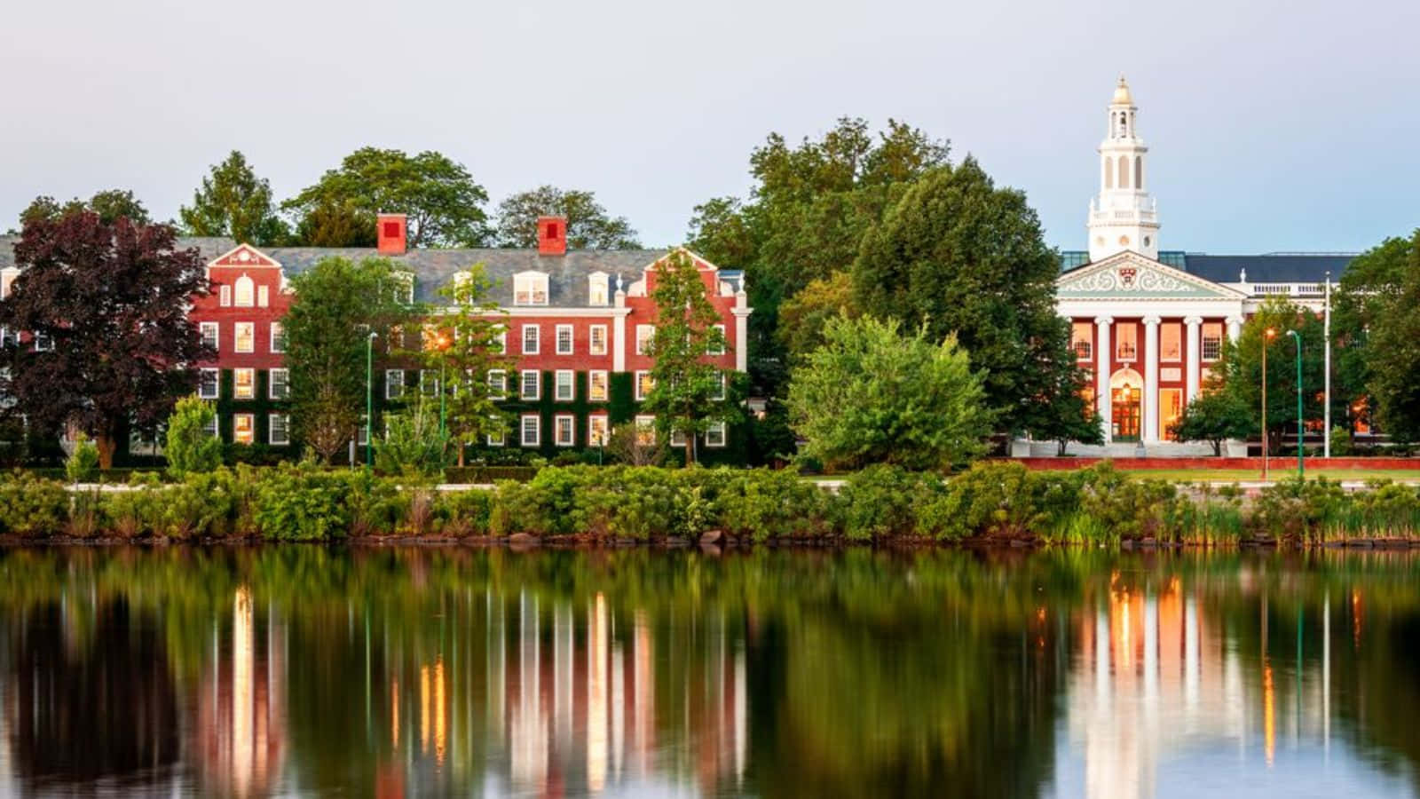 Idyllic College Campus Lakeside View Wallpaper