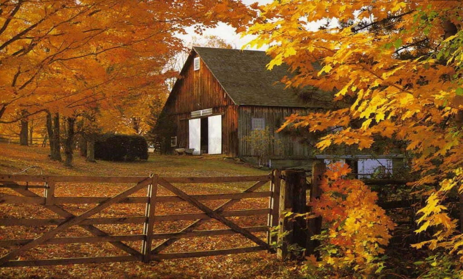 Idyllic Fall Farmhouse Scene Wallpaper