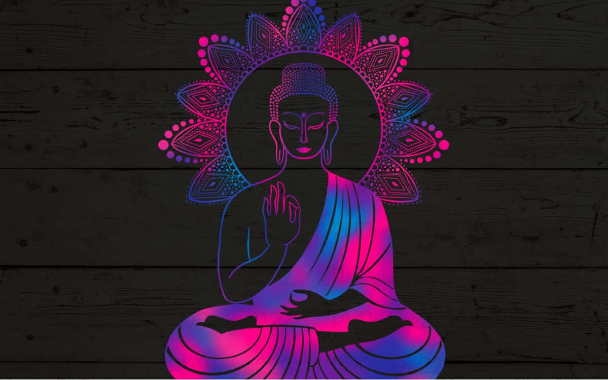 Illuminated Silhouettes Of Buddha Under The Serene Night Sky Wallpaper