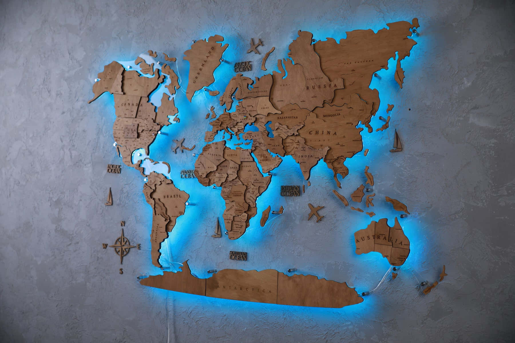 Illuminated3 D World Map Wall Art Wallpaper