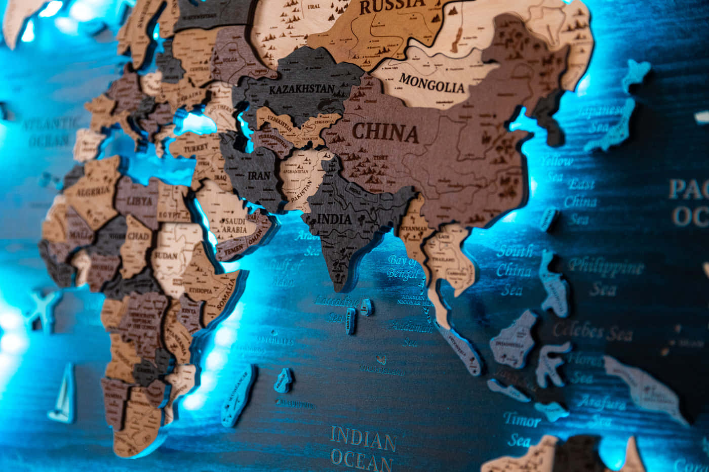 Illuminated3 D World Map Wall Art Wallpaper