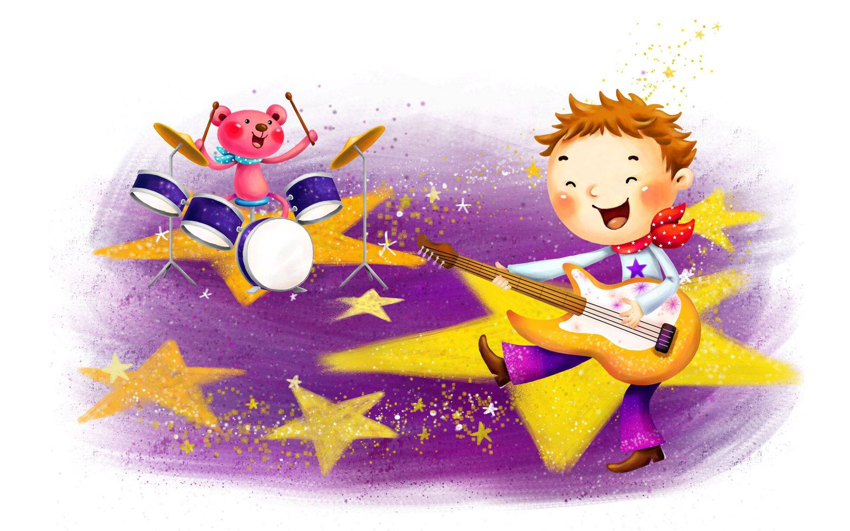 Image Baby Boy Finds Joy In Playing The Guitar And Drums Wallpaper