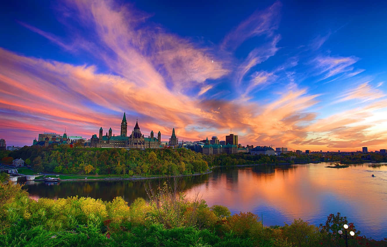 Image Canadian Parliament Buildings In The Blue And Orange Skies Wallpaper