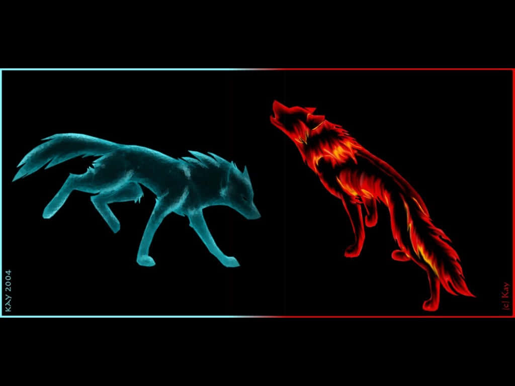 Image Glowing Amidst Fire And Ice – Wolf Wallpaper