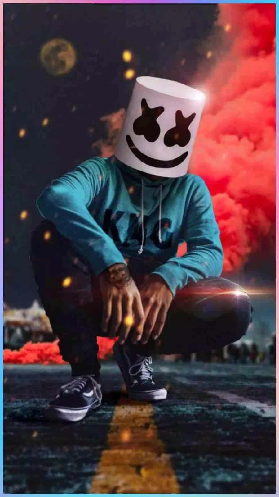 Image Marshmello Appears In Neon Brightness On Iphone Wallpaper