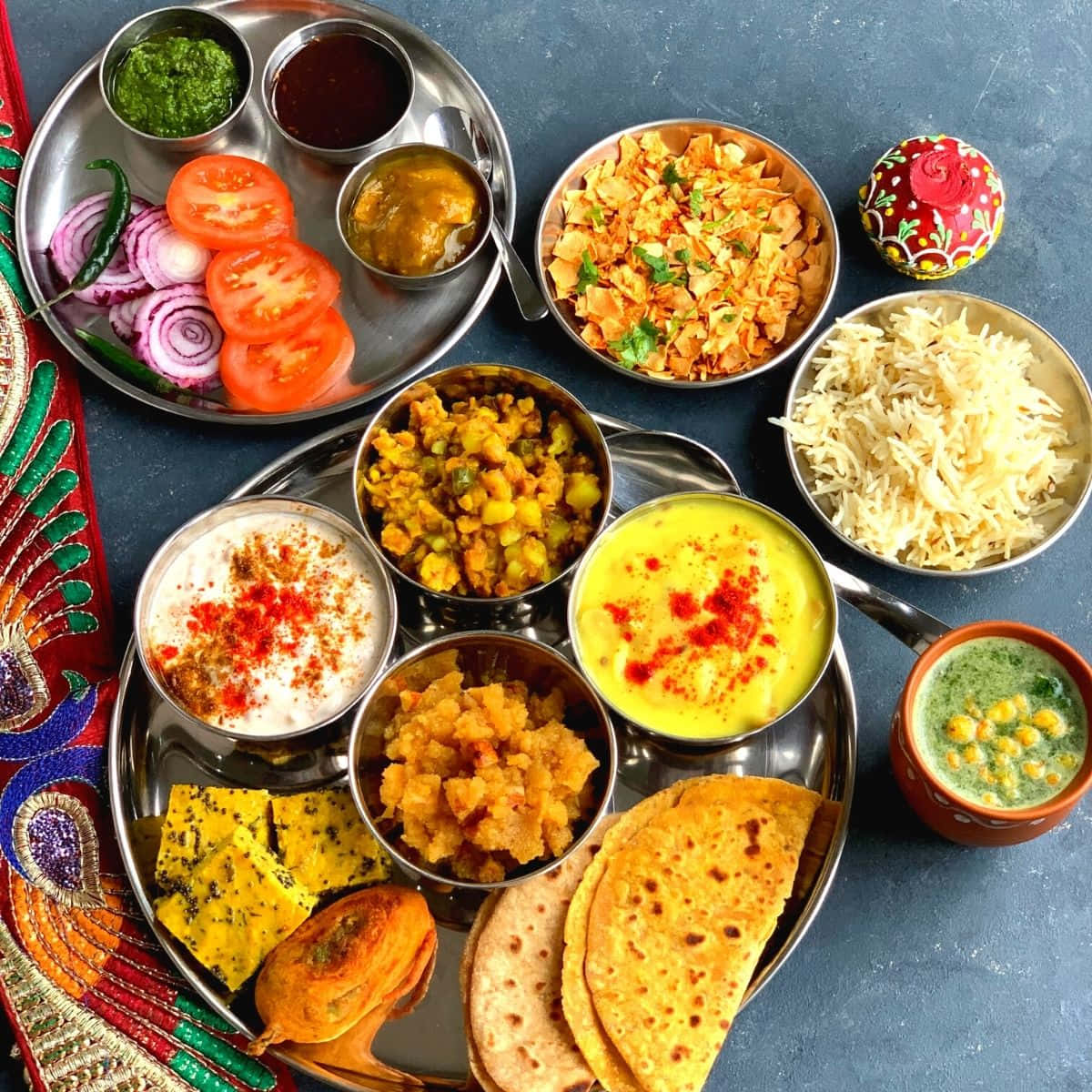 Indian Vegetarian Thali Assortment Wallpaper